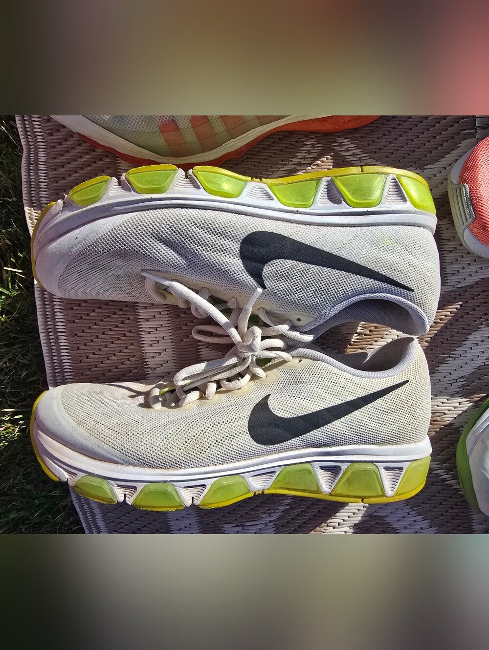 Nike Womans White Athletic Sneakers with Yellow Accents